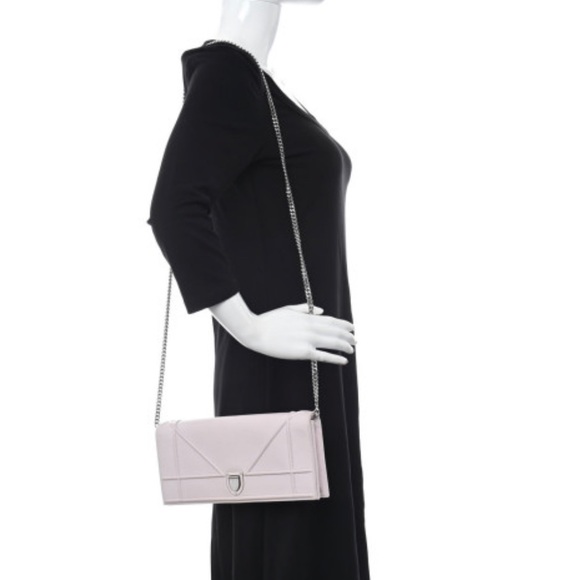 CHRISTIAN DIOR Grained Calfskin Leather Diorama Clutch Light Pink - Picture 12 of 13